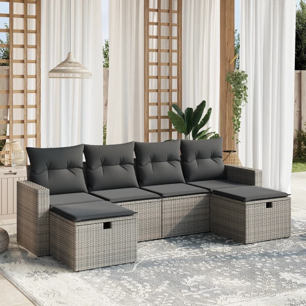 Maison Exclusive - 6-tlg. Garten-Sofagarnitur mit Kissen Grau Poly Rattan