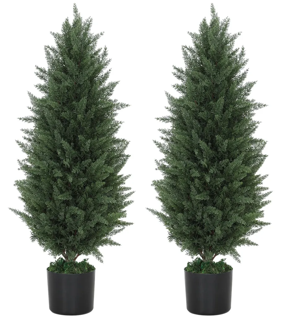 Plante Artificielle Extérieur : Duo de Cyprès 90 cm avec Protection Solaire