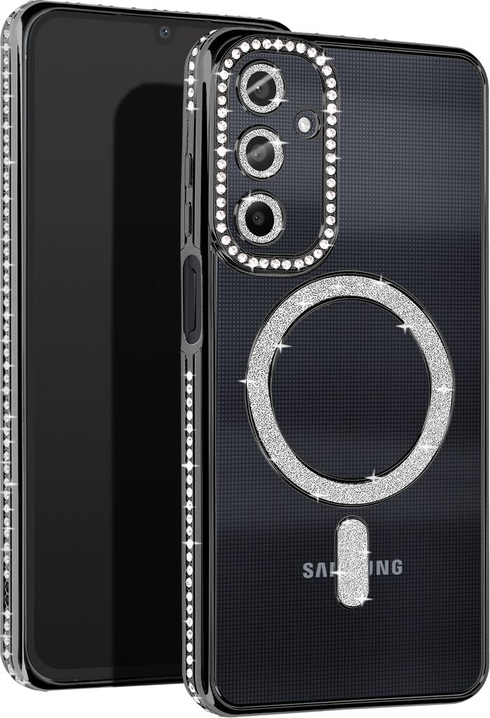 Avizar, Diamant-Hülle für Samsung A25 – MagSafe-Schutz mit Strass-Rand, Schwarz