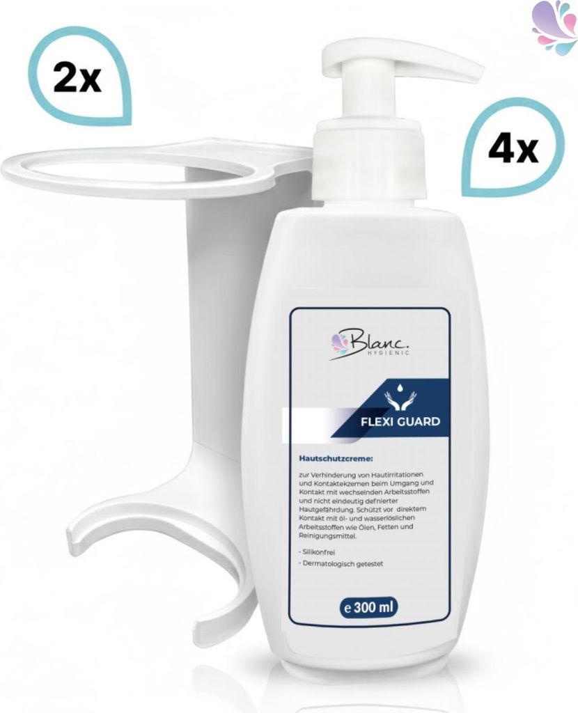 SET: Mini Fix-System - 2x Mini Fix Spender, weiß oder schwarz + Hautschutzcreme, silikonfrei, höchst ergiebig 4x 300 ml : Farbe - Weiß Farbe: Weiß