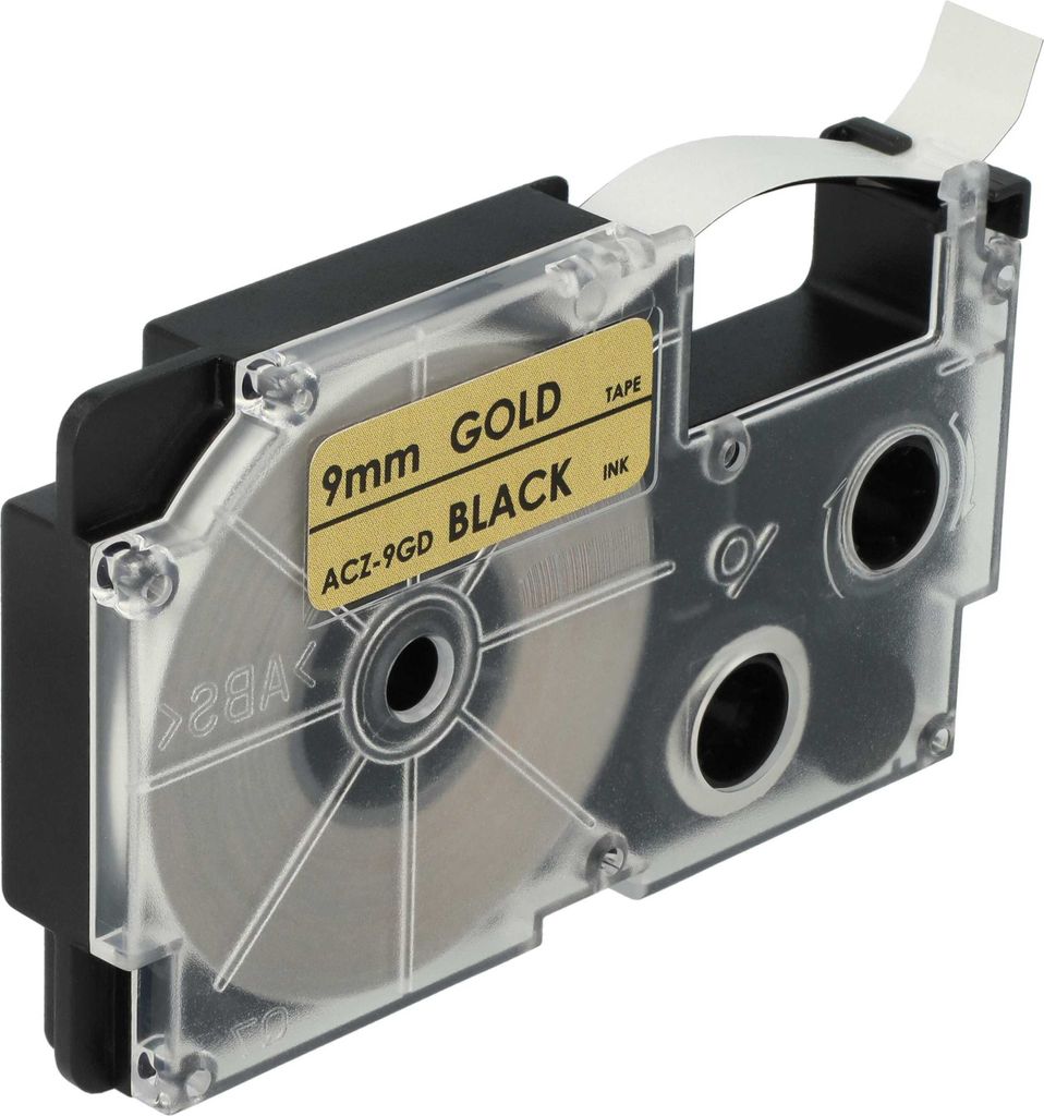 vhbw Schriftband-Kassette kompatibel mit Casio KL-750E, KL-C500, KL-8200, KL-8100, KL-820, KL-780, KL-G2 Etiketten-Drucker 8m x 9mm Schwarz auf Gold