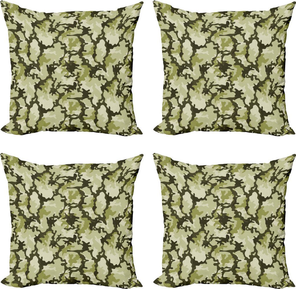 ABAKUHAUS Camo Kissenbezug Set (4 Stück), Jungle Camouflage-Design, Moderner Doppelseitiger Digitaldruck, 40 cm x 40 cm, Hellgrün Dunkelgrün