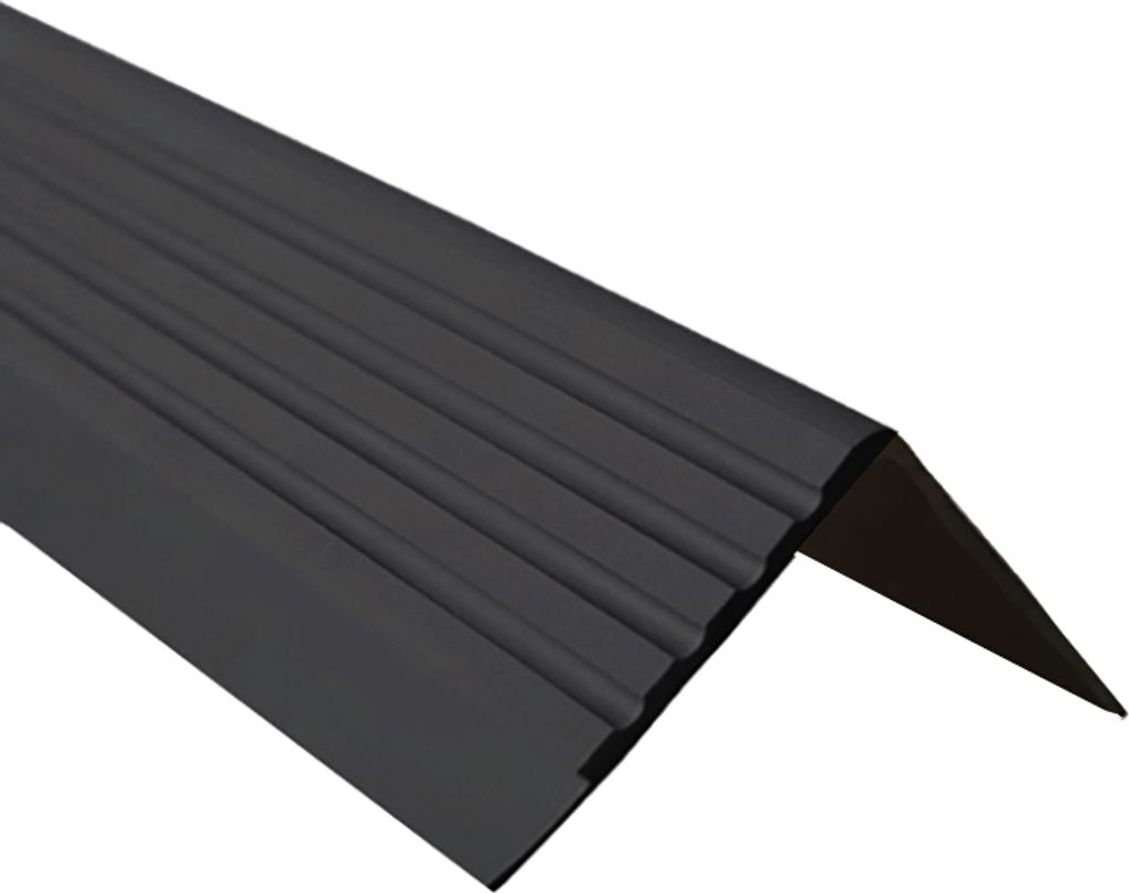 QUEST Treppenkantenprofil 66x40mm, 1.5m, Treppenprofil PVC für Treppenstufen, Treppenkantenschutz mit Rillen, Antirutsch, RDD, schwarz