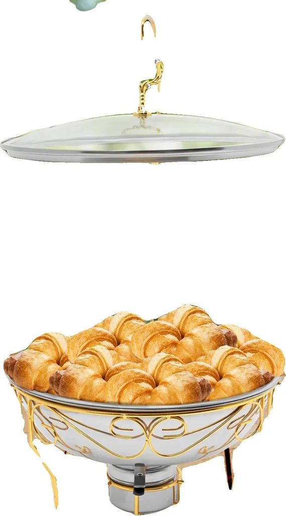 Chafing Dish Inox 6L Rond - Maintien Chaud sans Pâte, 2 Bacs