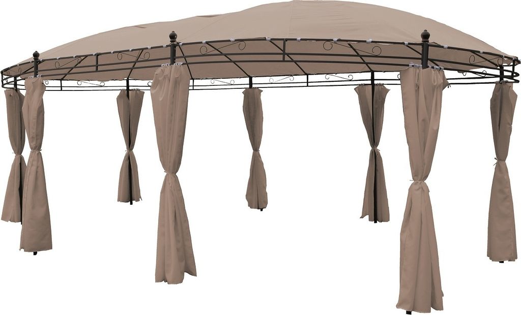 Pavillon oval 5,3x3,5x2,6m wasserdicht Gartenpavillon inklusive Seitenteile, Farbe:taupe