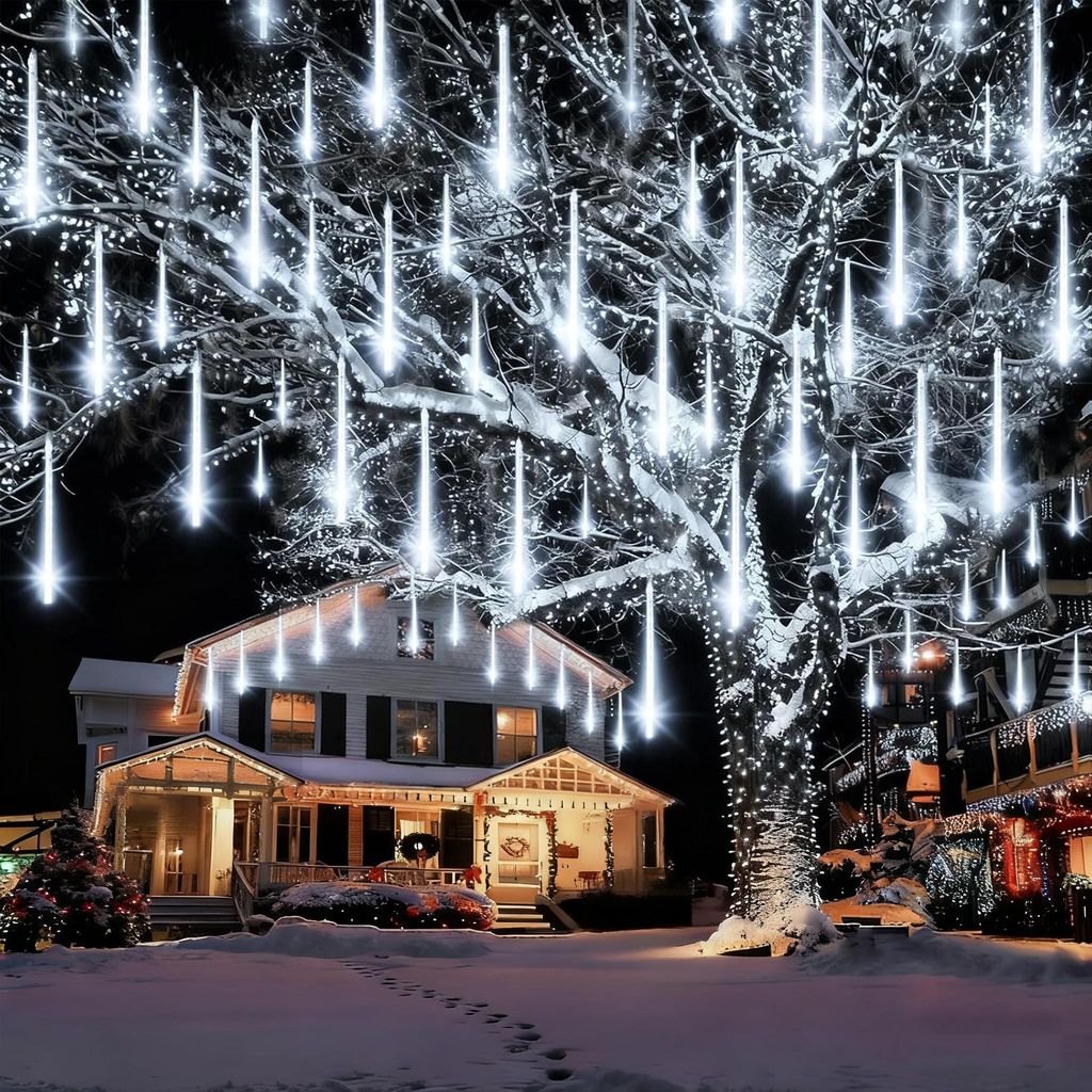 Meteorschauer lichterkette Innen, 192LED Meteorschauer Lichter IP65, 7V Weihnachtsbeleuchtung Deko für Fenster Baum Garten, Kaltweiß