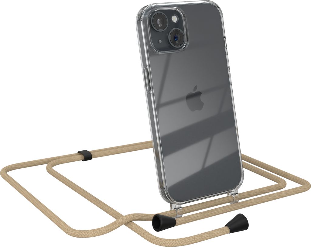 EAZY CASE Handykette kompatibel mit Apple iPhone 15, Handyhülle mit Umhängeband, Handykordel, Schutzhülle Clear, Band in Blau