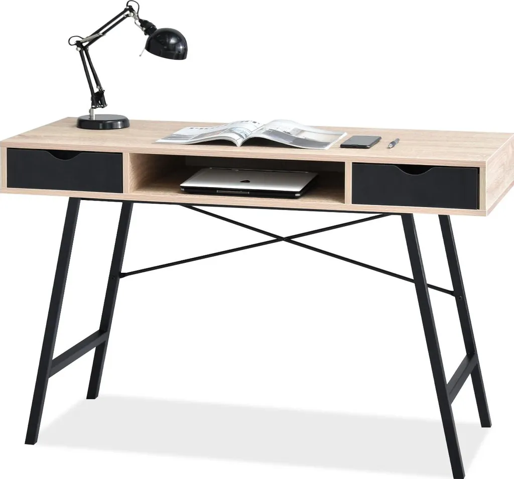 Bureau DEVON Noir et Chêne Sonoma - Table de Travail Design Industriel