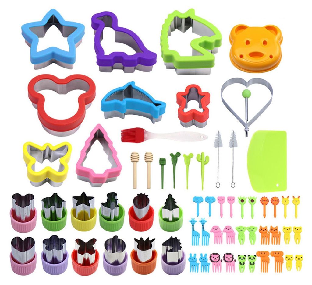 62-teiliges Ausstechformen-Set aus Edelstahl mit Schutzgriffen, für Kuchen, Kekse, Sushi, Obst und Tortendekorationen.