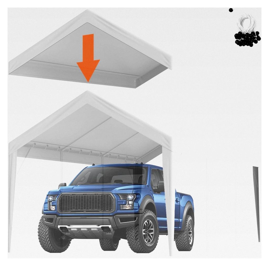 Carport-Garagenzelt, 3 x 6 m, wasserdicht und UV-geschützt, einfache Installation mit Spanngurten, weiß (nur Dachabdeckung, Rahmen nicht enthalten)