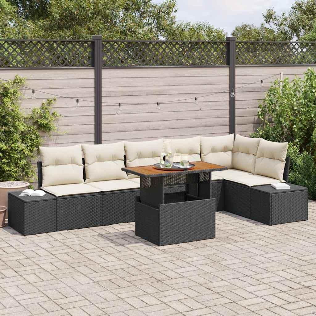 Maison Exclusive - Garten-Sofa-Set mit Speicher 7 pcs Schwarz Poly Rattan