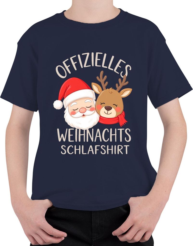 Offizielles Weihnachts Schlafshirt Weihnachtsmann Rentier Lustig Uni Kinder T-Shirt, Navy, 128
