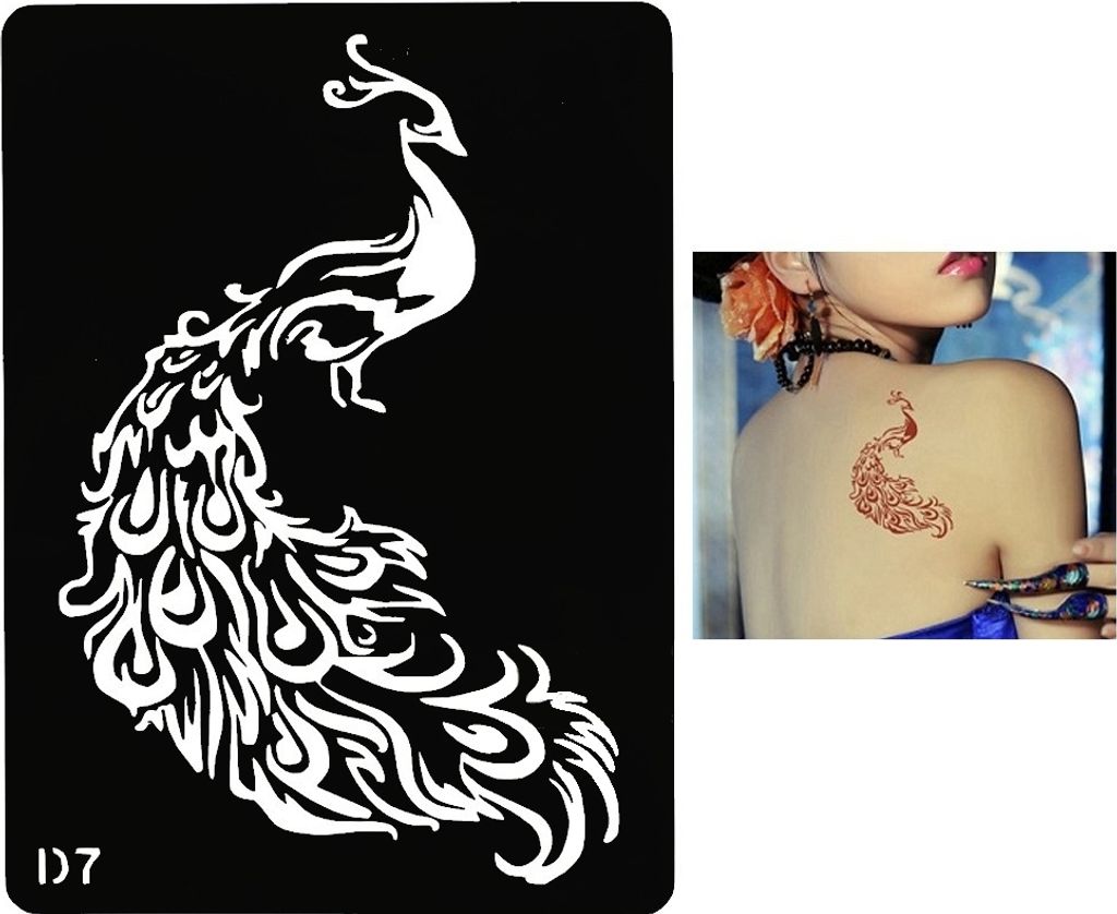 Henna Tattoo Schablone Airbrush Stencil Selbstklebend Pfau Produktbild 