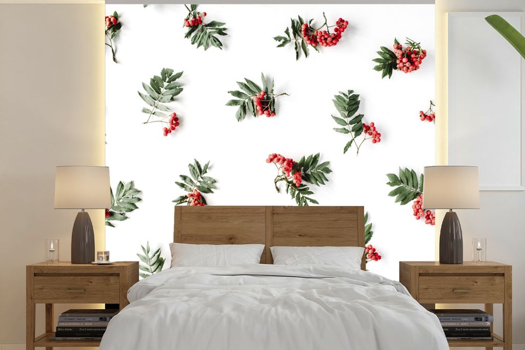 MuchoWow Fototapete für Wohnzimmer oder Schlafzimmer Wandtapete Vinyl Motivtapete Winter - Weiß - Mistelzweig - 220x220 cm - Tapeten