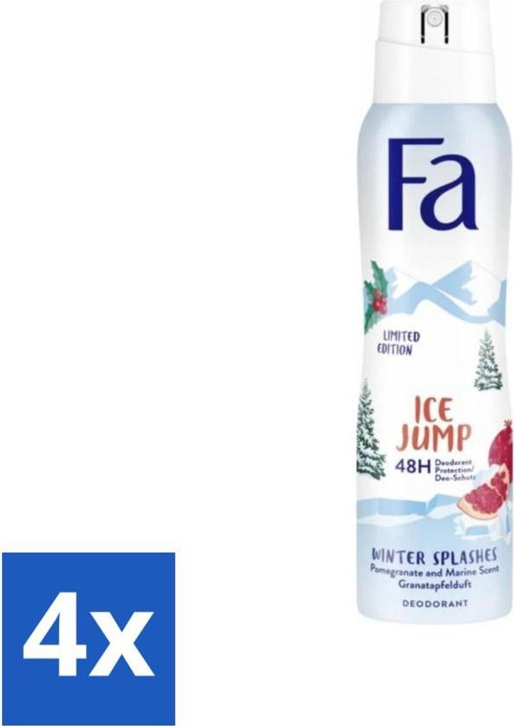 Fa - Deodorant Spray - Winter Splashes Ice Jump - Cool - 48 Stunden Schutz - 150 ml - Vorteilspack - 4 Stücke