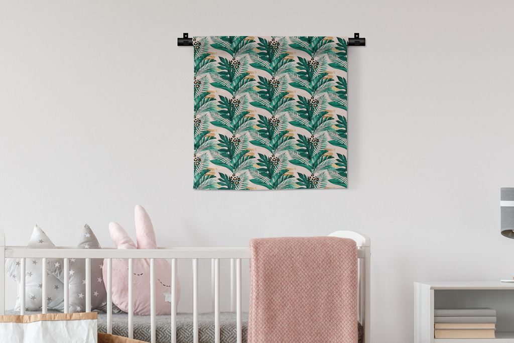 MuchoWow Wandteppich Wandbehang Tropisch - Blau - Blätter 60x60 cm Tapisserie Dekoration Wandtuch - Dekorationen - Wand Decke