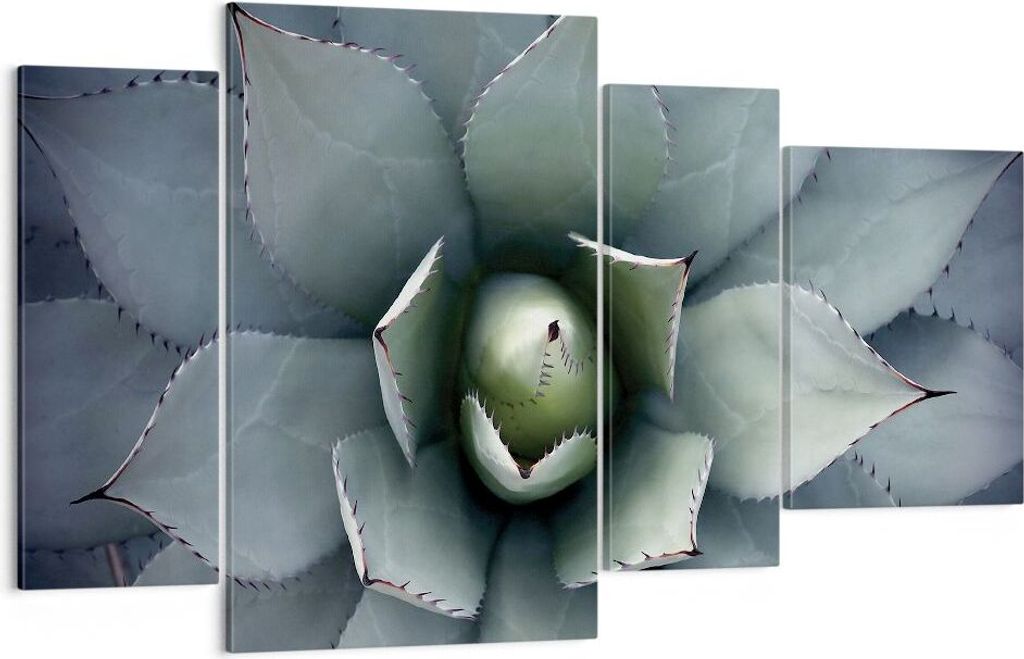 Bild auf Leinwand - Leinwandbild - 4 Teile - Blau Blätter Agave - 120x70cm - Wand Bild - Wanddeko - Wandbilder - Leinwanddruck - Bilder - Wanddeko...