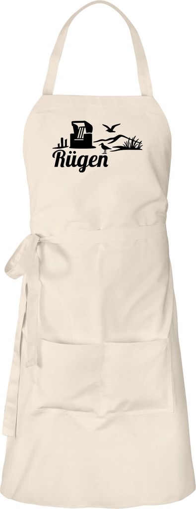 Huuraa Schürze Rügen Strandmotiv Natur mit Taschen Baumwolle Kochschürze Geschenkidee