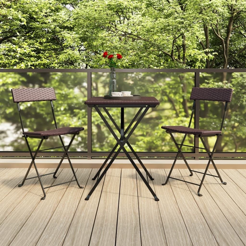 "2026 Promotion" 3-tlg. Bistro-Set - mit Tisch und Stühlen - Klappbar Braun Poly Rattan - Gartenmöbelset CC10702