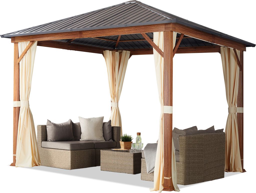 Gartenpavillon 3x3 m Holzoptik, Stahldach Hardtop 4 Produktbild 