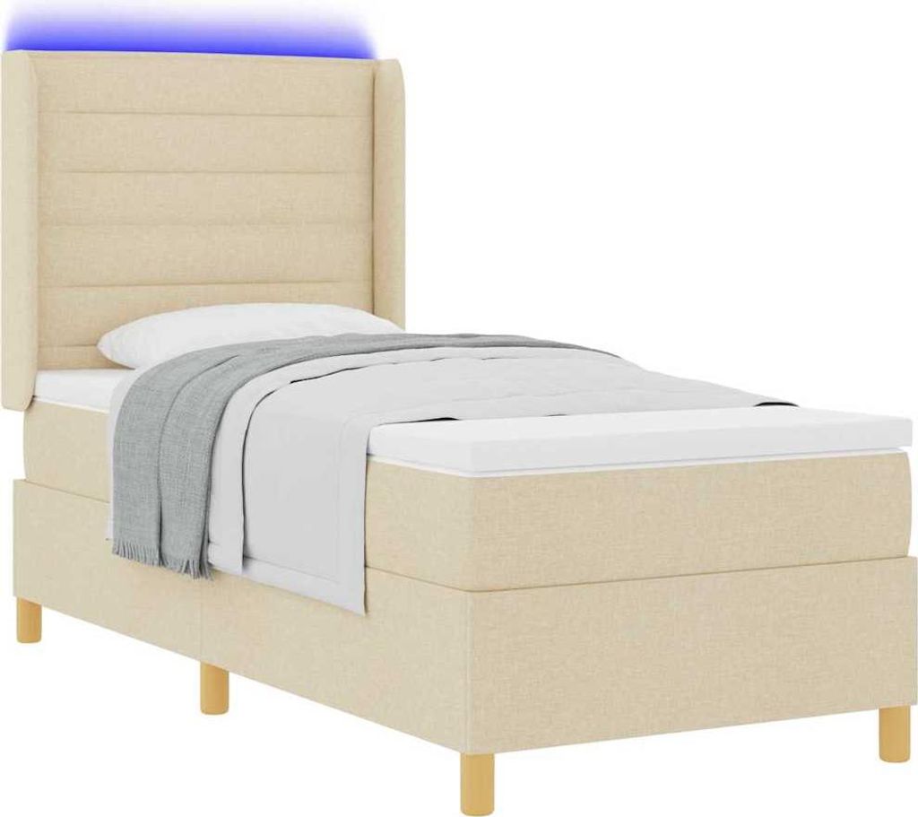 Boxspringbett mit LED-Lichtleisten Creme 90 x 200 cm Stoff