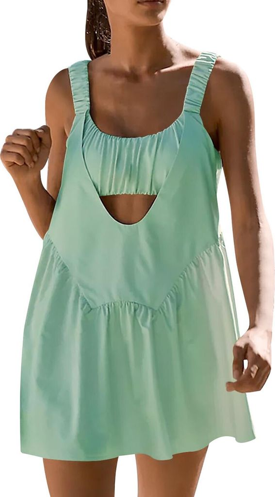 ASKSA Damen Tenniskleid mit BH und Shorts Golf Trainingskleid Sport Ärmellos Tank Mini Tennis Dress, Grün, S