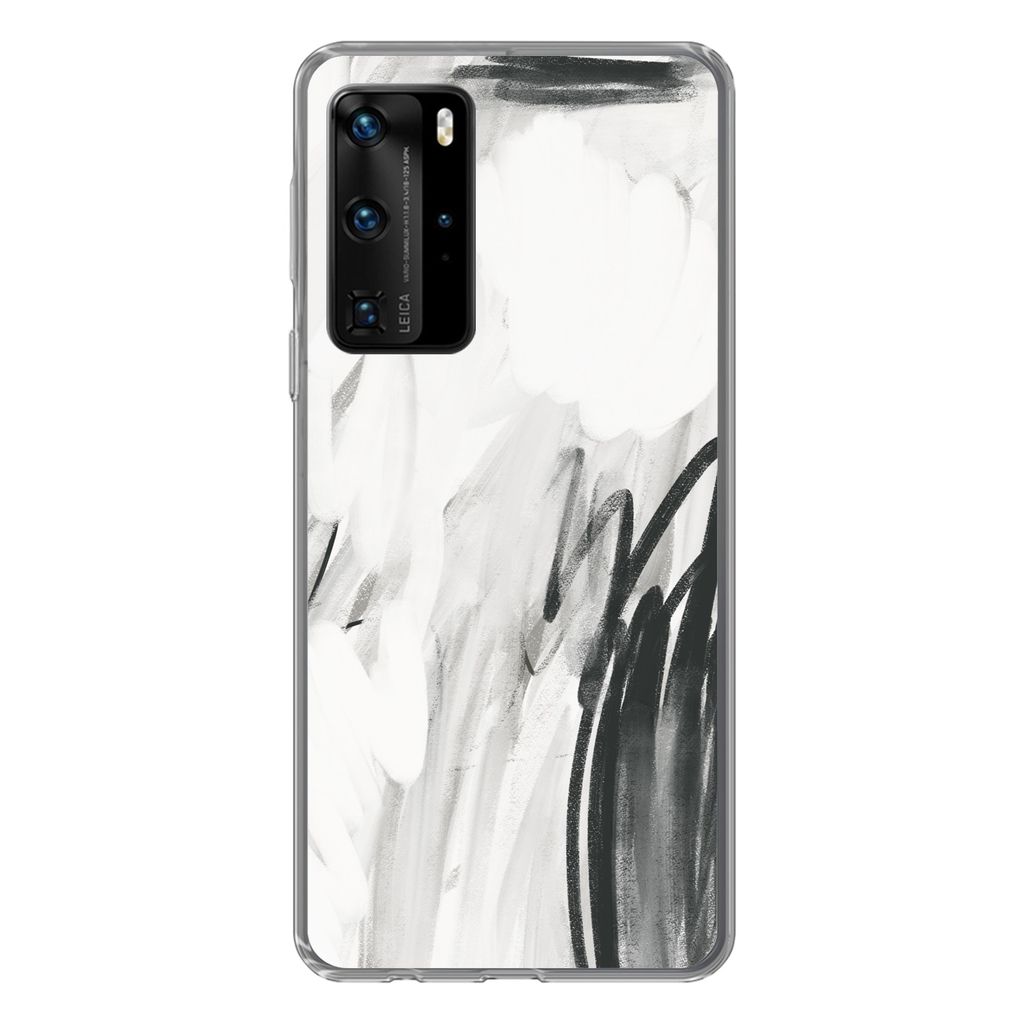 MuchoWow Handyhülle Schutzhülle Hülle für Huawei P40 Pro Kunst - Schwarz - Weiß - Abstrakt Silikon Softcase Handy Hülle - Schutz