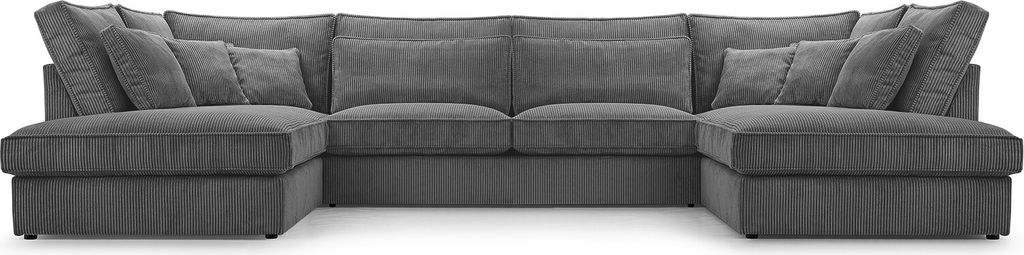 BETTSO Ecksofa Großes U Form Couch Couchgarnitur Eckcouch Sofa Ecksofa mit Kissen und Armlehnen aus Cordstoff MAGIC U Dunkelgrau