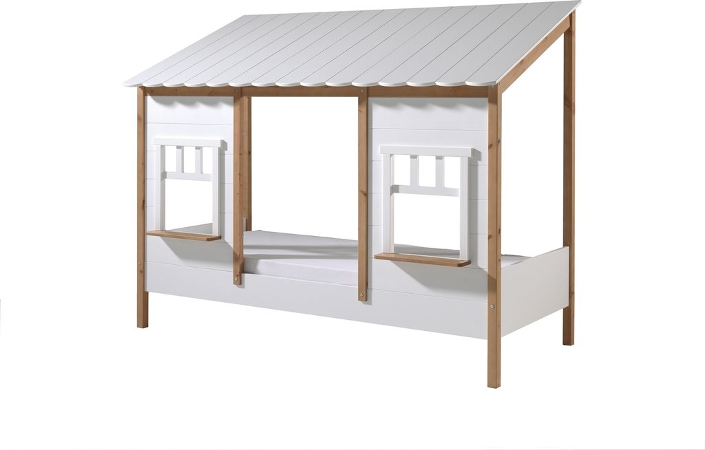 Hausbett "HAUSBETT" aus Massiv Kiefer und MDF in Kiefer Farbe Oak/Weiß. Abmessungen (BxHxT) 214x174x105 cm