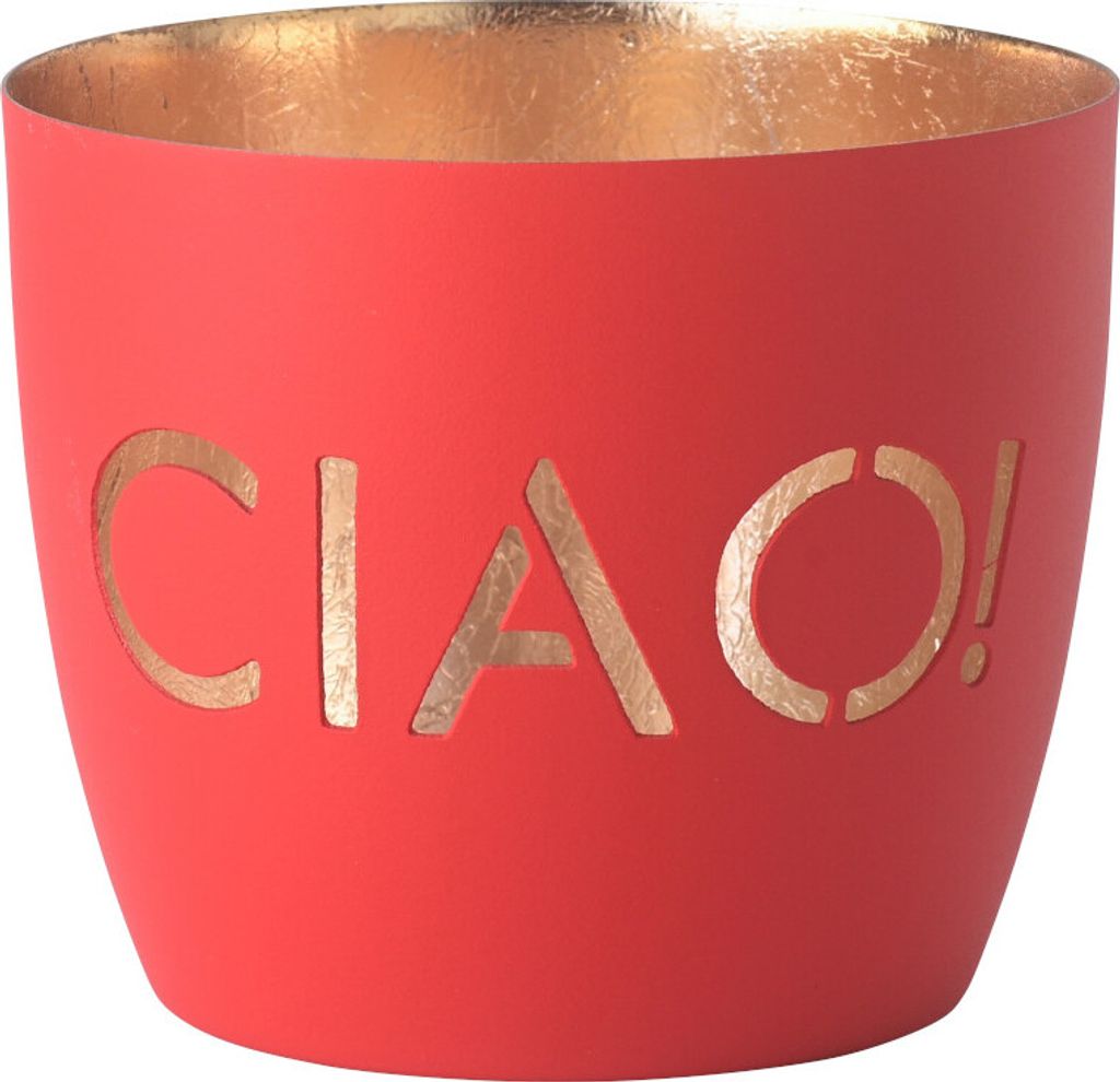 Gift Company Madras Windlicht M Ciao! neon rot/gold 8,5cm