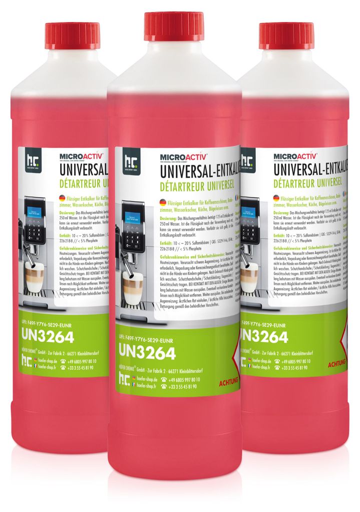 3x 1 L Microactiv® Universal Entkalker mit Farbindikator Produktbild 