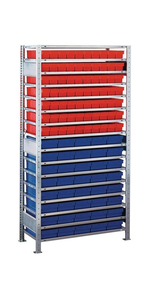 Steckregal H2000xB1000xT400mm Anbauregal 16 Böden 70xL 400mm rot/40xL 400mm blau