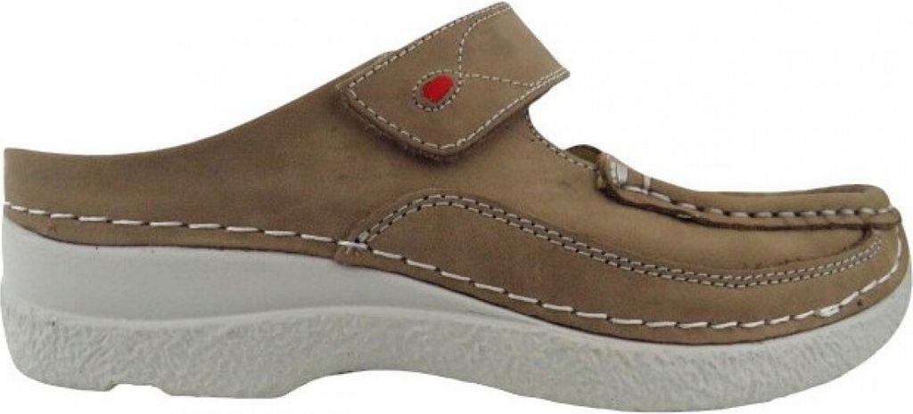 Wolky Clog Roll Slipper 0622736-125, leicht glänzendes Nubukleder, Safari-Beige, Fußbett zum Wechseln 38
