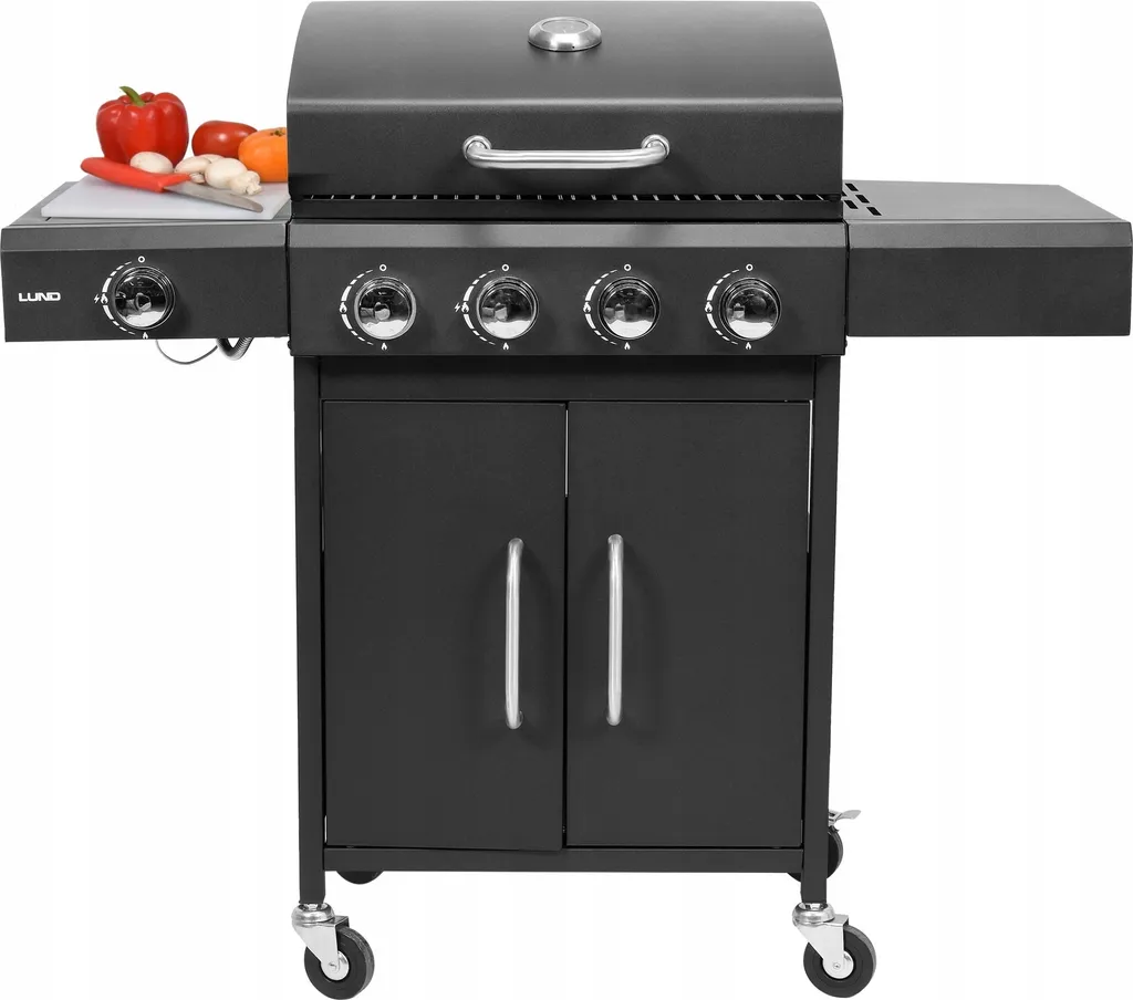 Gril à gaz pour repas de famille et jardin, inox durable 4 brûleurs