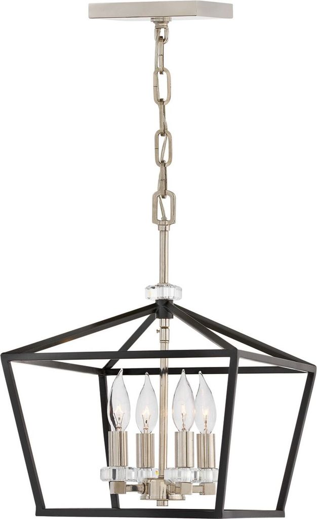 Hängelampe Metall E14 33 cm breit H: max. 202,2 cm Schwarz Nickel poliert 4-flammig Vintage Design Kristall