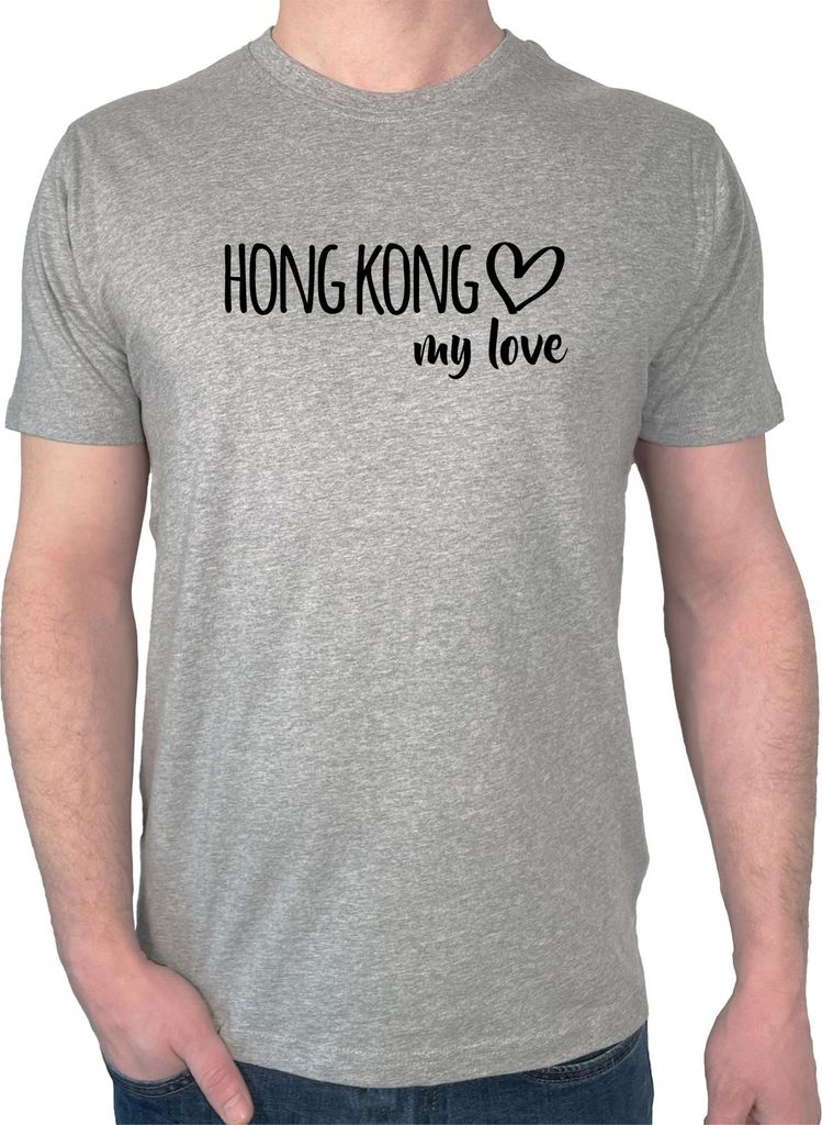 Huuraa Herren T-Shirt Hong Kong my love XL Sport Grey Bio Baumwolle Fairtrade Herrenshirt Geschenkidee