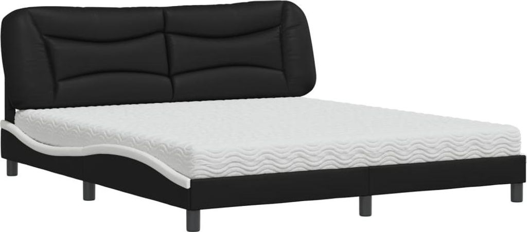 vidaXL Bett mit Matratze "Hvar" Schwarz und Weiß 180x200 cm Kunstleder