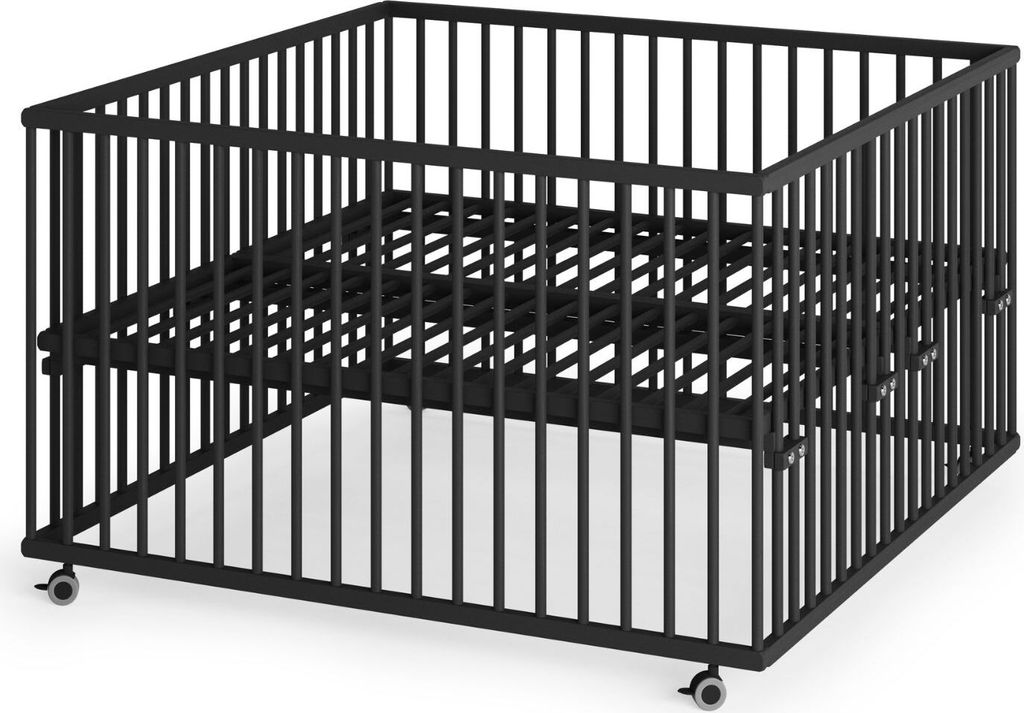 Laufgitter XXL 120x120 cm mit Lattenrost & Schlupfsprossen Black Edition Premium
