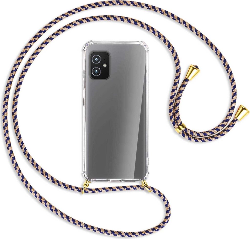 Handykette Backcover-Schutzhülle mit Band (Metall goldfarben) für Asus Zenfone 8 - blau+beige