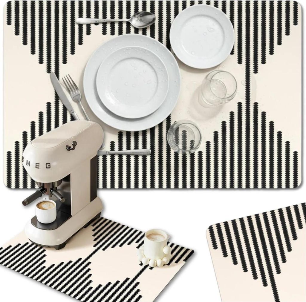 Küchenmatte für Kaffeemaschine, rutschfest, saugfähig, beiges Muster, 30 x 50 cm