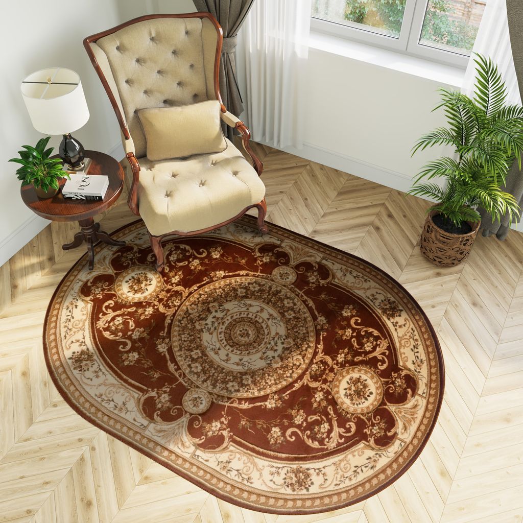 Teppich Oval Wohnzimmer Schlafzimmer Kurzflor Klassisch Produktbild 