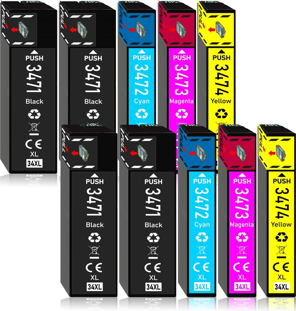 10er Pack Druckerpatronen 34 34XL kompatibel mit Epson WF-3725