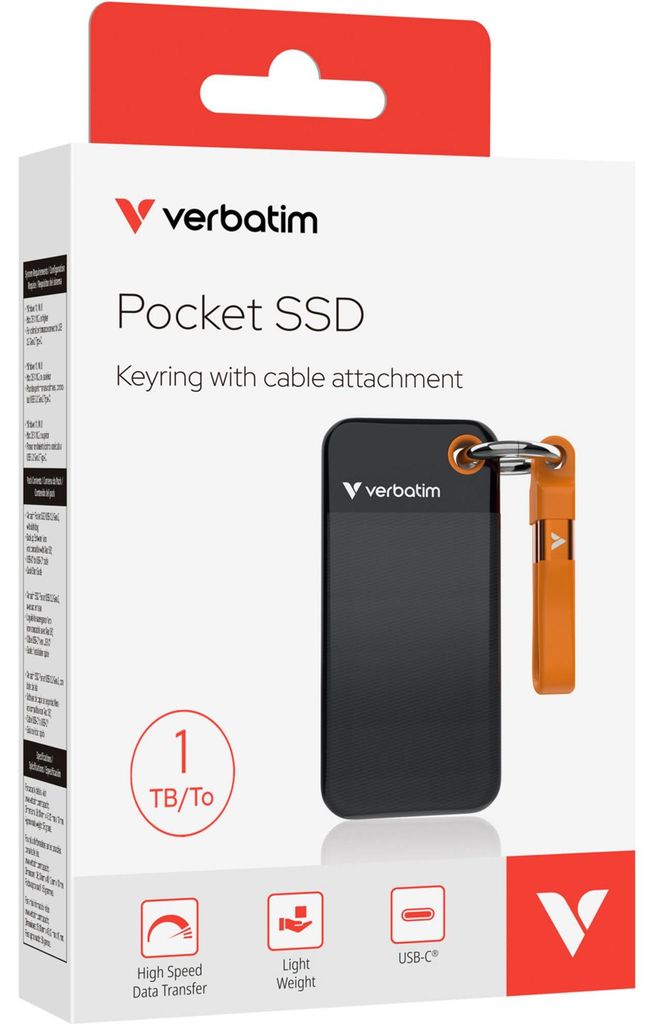 Verbatim Pocket SSD 1TB USB 3.2 Gen 2 Czarny/Pomarańczowy Zdjęcie produktu 