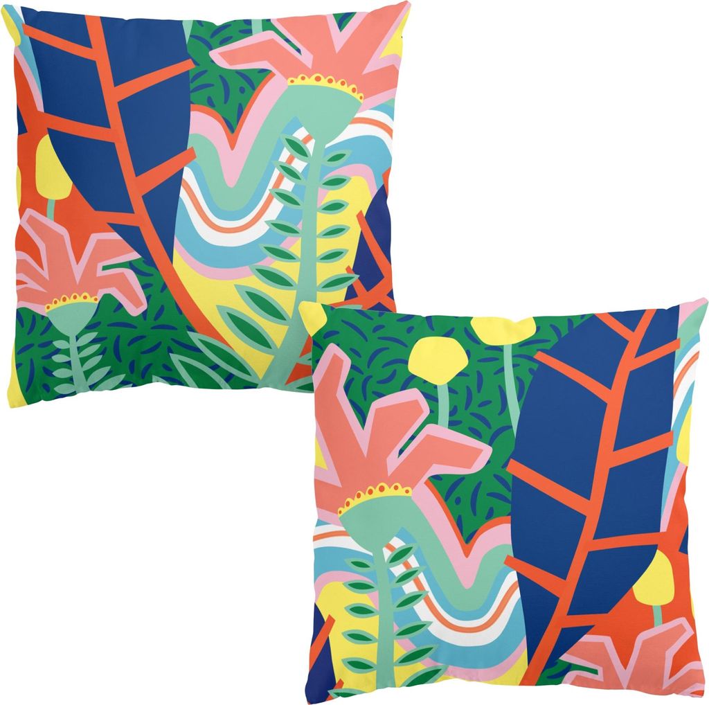 Dekokissen 2-teilig Blumen drinnen / Indoor Zierkissen Canvas waschbar Design bunt Pop Art Sofakissen ohne Füllung