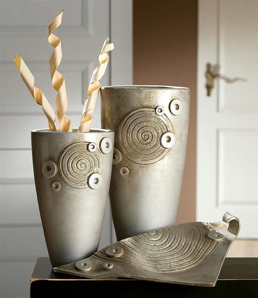 Keramik Bauchvase "Chita" weiß / braun / creme; ca 17 x 17 x 32 cm (T/B/H)