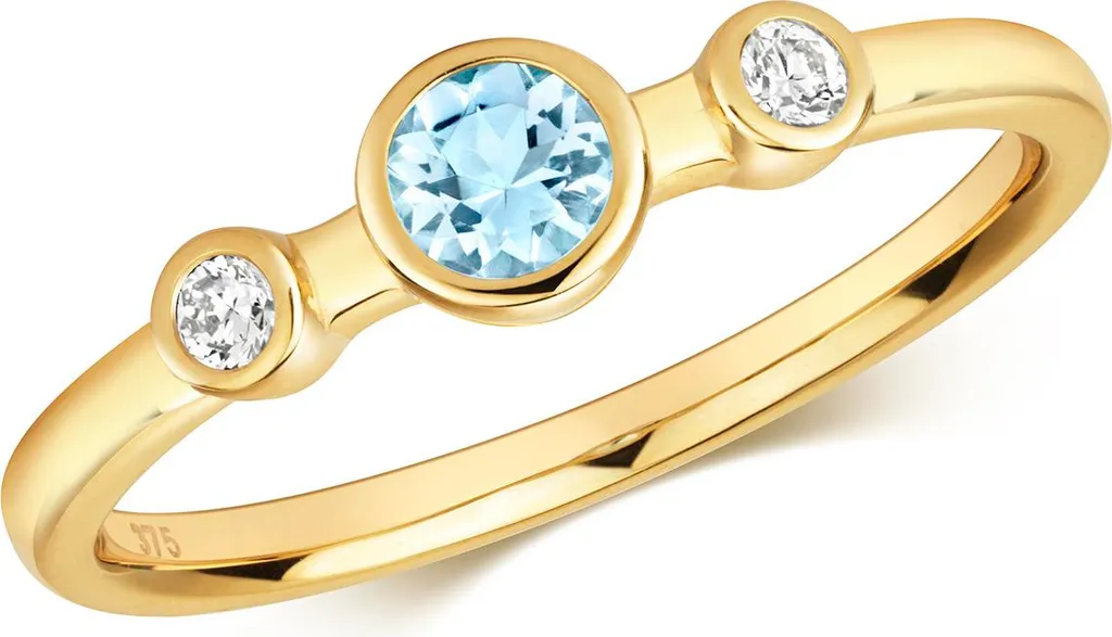 Bague Femme en Or Jaune sertie d'une Aquamarine et de Diamants Brillants