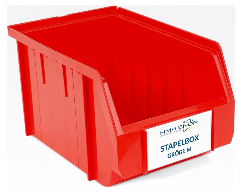 12 Stapelboxen Größe M für Werkstatt, Garage und Keller, Sichtlagerboxen 230x150x130mm, rote Lagerboxen zur Aufbewahrung von Kleinteilen