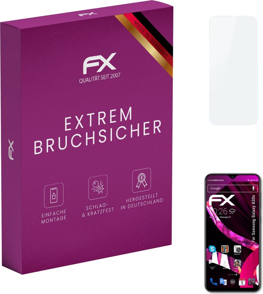 atFoliX FX-Hybrid-Glass Displayfolie kompatibel mit Samsung Galaxy A30s Glasfolie