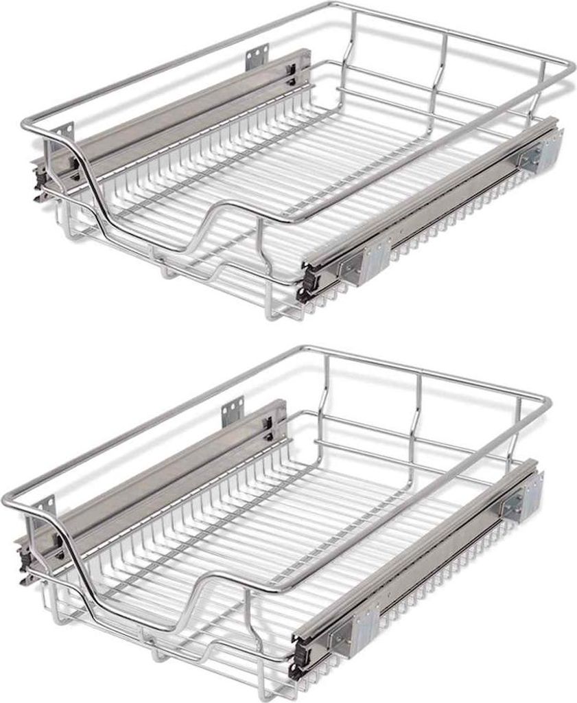 vidaXL Vstavaná zásuvka Výsuvný kôš 2 ks Strieborná 400 mm Obrázok produktu 