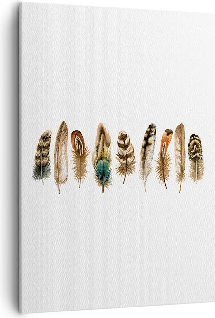 Bild auf Leinwand - Leinwandbild - Einteilig - Weiß Hintergrund Federn - 50x70cm - Wand Bild - Wanddeko - Wandbilder - Leinwanddruck - Wanddekorat...
